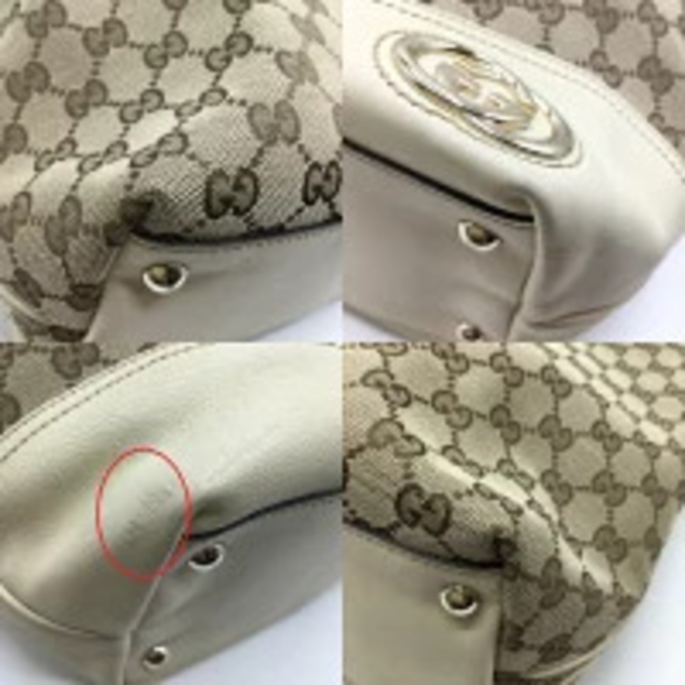 Gucci Bag Leather Beige Ivory GG Tote Double Canvas Shoulder White GG Logo Brit